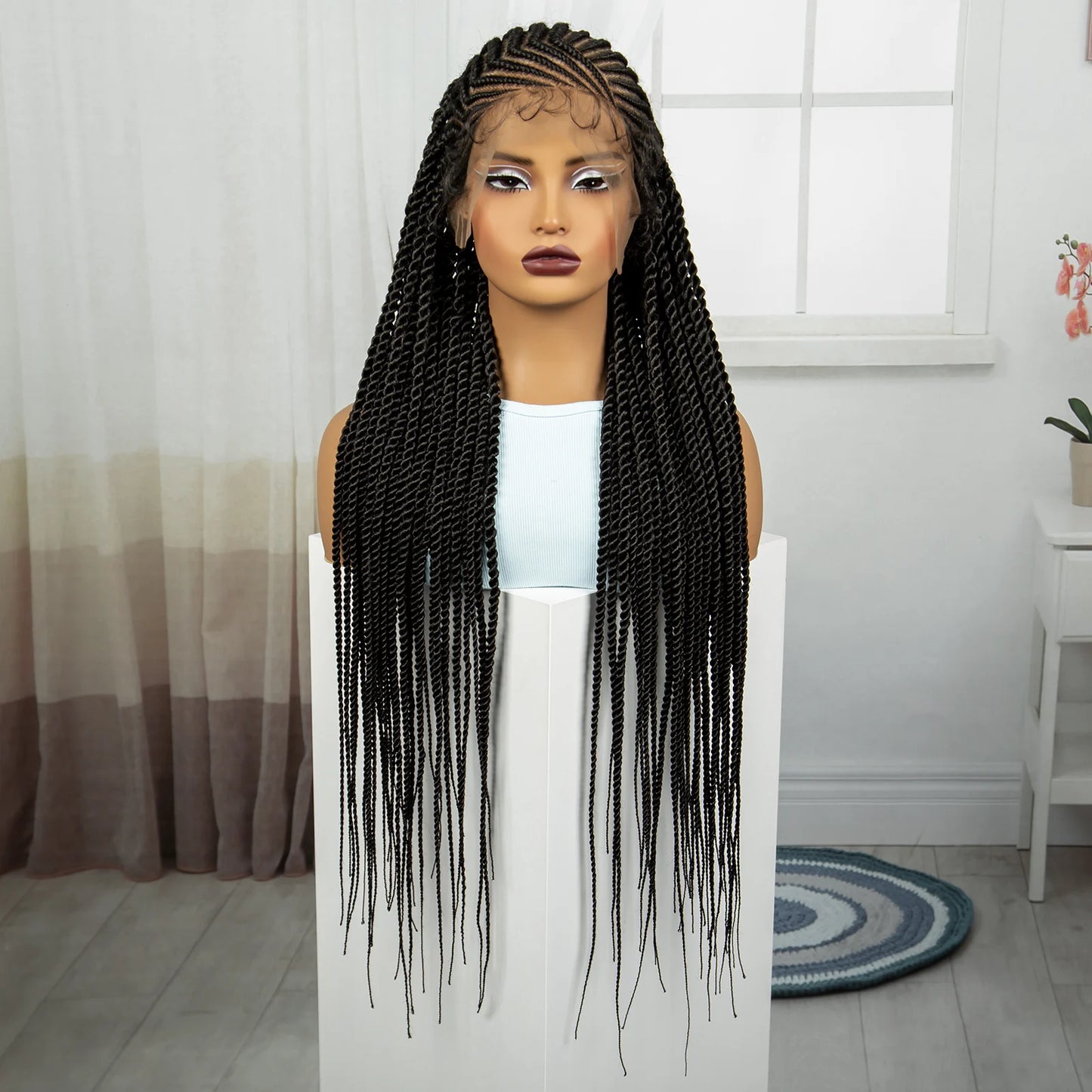 36 Inch Synthetic Cornrow Braids Wigs Transparent Full Lace Braided Wigs Natural Lace Front Wigs for Black Women with Baby Hair