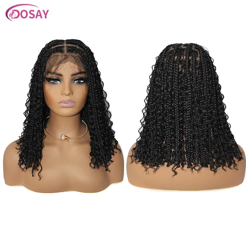 Short 12 Inch Bohemian Curly Braided Full Lace Front Wigs Knotless Box Braid Bob Wig Women Synthetic Locs Goddess Cornrow Braids