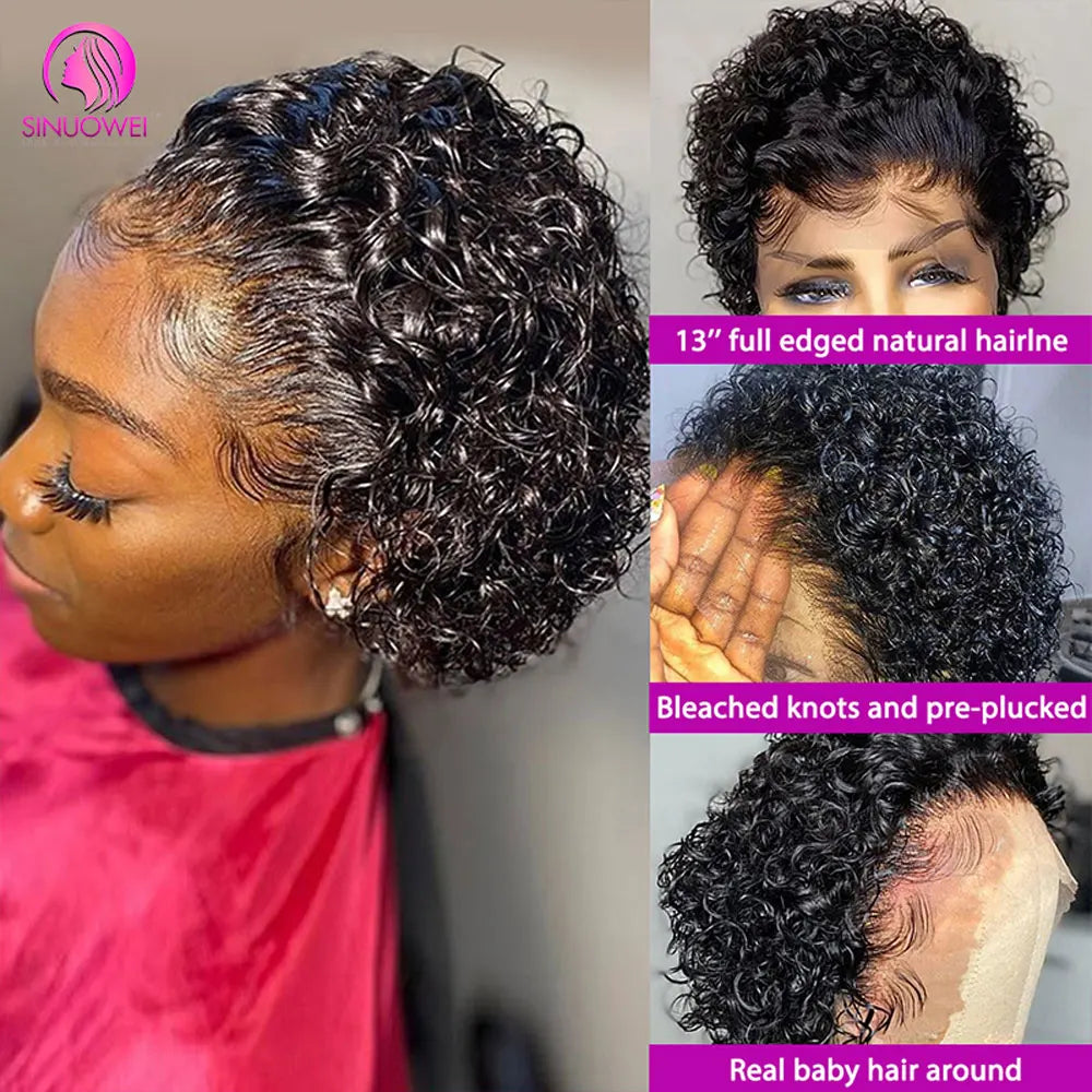 Pixie Cut Wig Bob Lace Front Wig Brazilian Remy Hair 13X4 Transparent Lace Wig Prepluck Human Hair For Women Short Curly Wigs