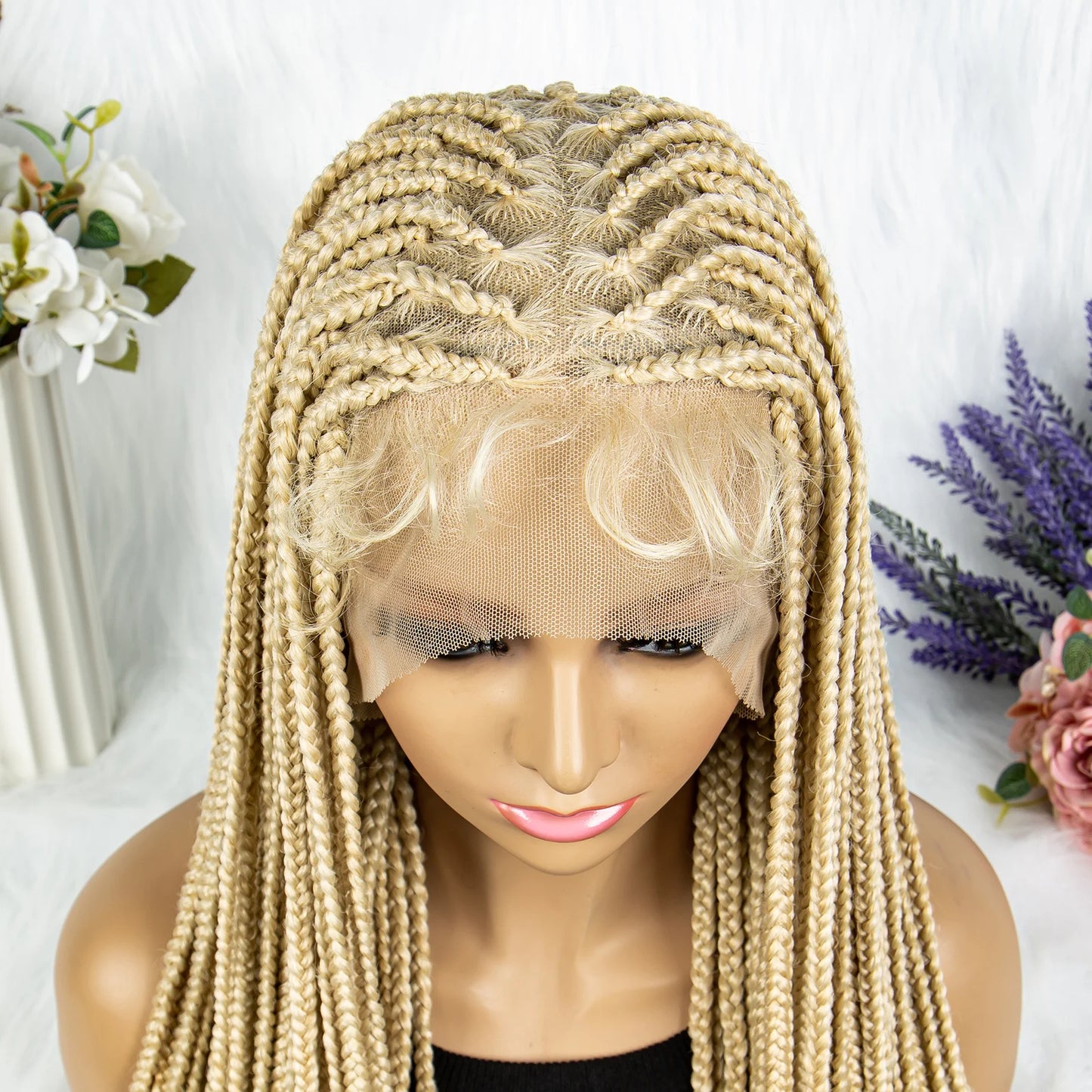 Synthetic Transparent HD Full Lace Braided Wigs For Black Women Crochet Braid Braiding Hair Knotless Box Cornrow Braids Wigs