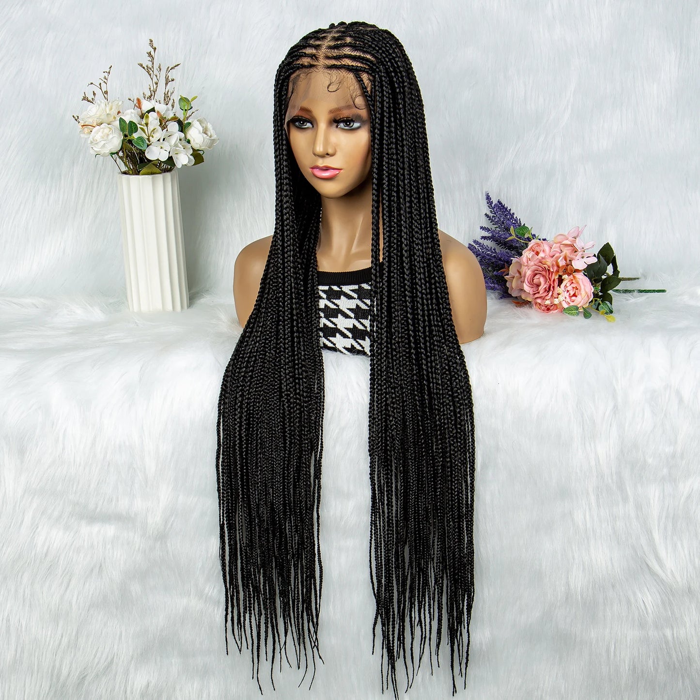 Synthetic Transparent HD Full Lace Braided Wigs For Black Women Crochet Braid Braiding Hair Knotless Box Cornrow Braids Wigs