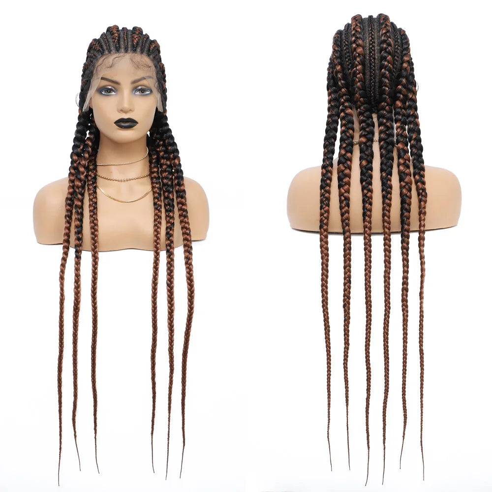 Synthetic Full Lace Cornrow Box Braided Wig 36" Lace Front Wigs Jumbo Braids Wig For Black Africa Women Braids Wig Braiding Wigs