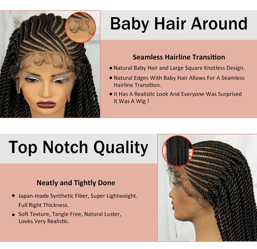 36 Inch Synthetic Cornrow Braids Wigs Transparent Full Lace Braided Wigs Natural Lace Front Wigs for Black Women with Baby Hair