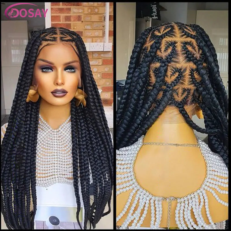 On Sale Heart Box Braids Lace Wig 36 Inches Synthetic Lace Braided Wigs Cornrow Braids Lace Front Wigs For Black Women Clearance