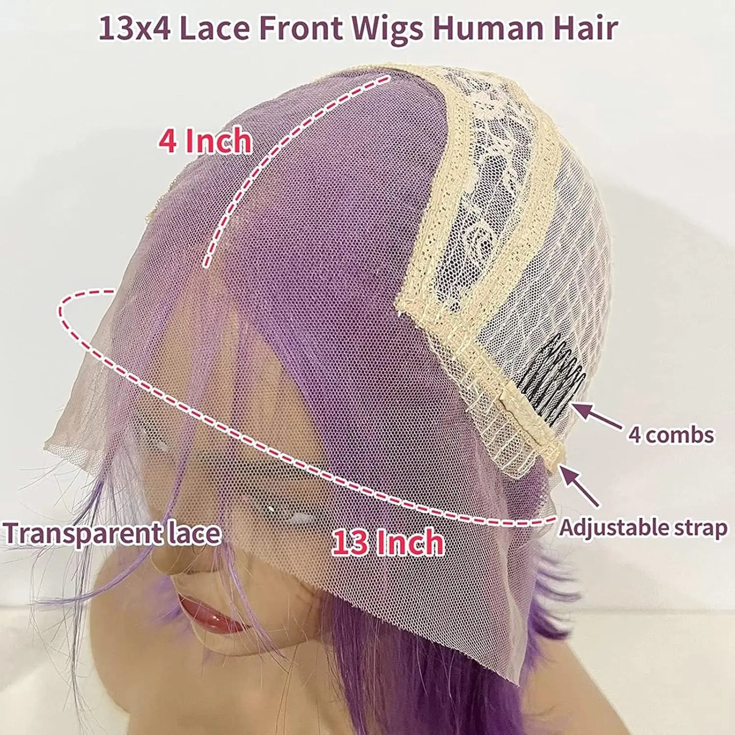 Dark Purple Bob Lace Front Wigs Human Hair Colored 13x4 Lace Frontal Short Straight Purple Bob Wig Pre Plucked with Baby Hair