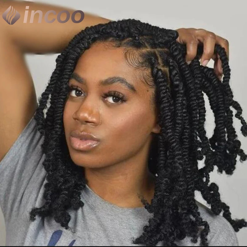 Synthetic Short Bob Box Braided Wig For Black Women Goddess Locs Twist Braided Wigs 360 Full Lace Wig Curly Box Knotless Wigs