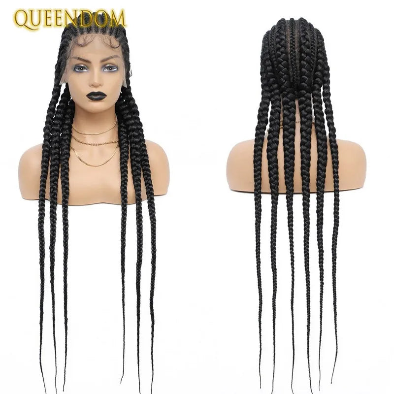 Synthetic Full Lace Cornrow Box Braided Wig 36" Lace Front Wigs Jumbo Braids Wig For Black Africa Women Braids Wig Braiding Wigs