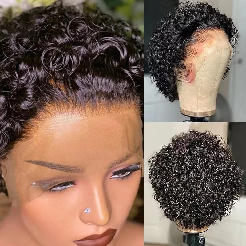 Pixie Cut Wig Bob Lace Front Wig Brazilian Remy Hair 13X4 Transparent Lace Wig Prepluck Human Hair For Women Short Curly Wigs