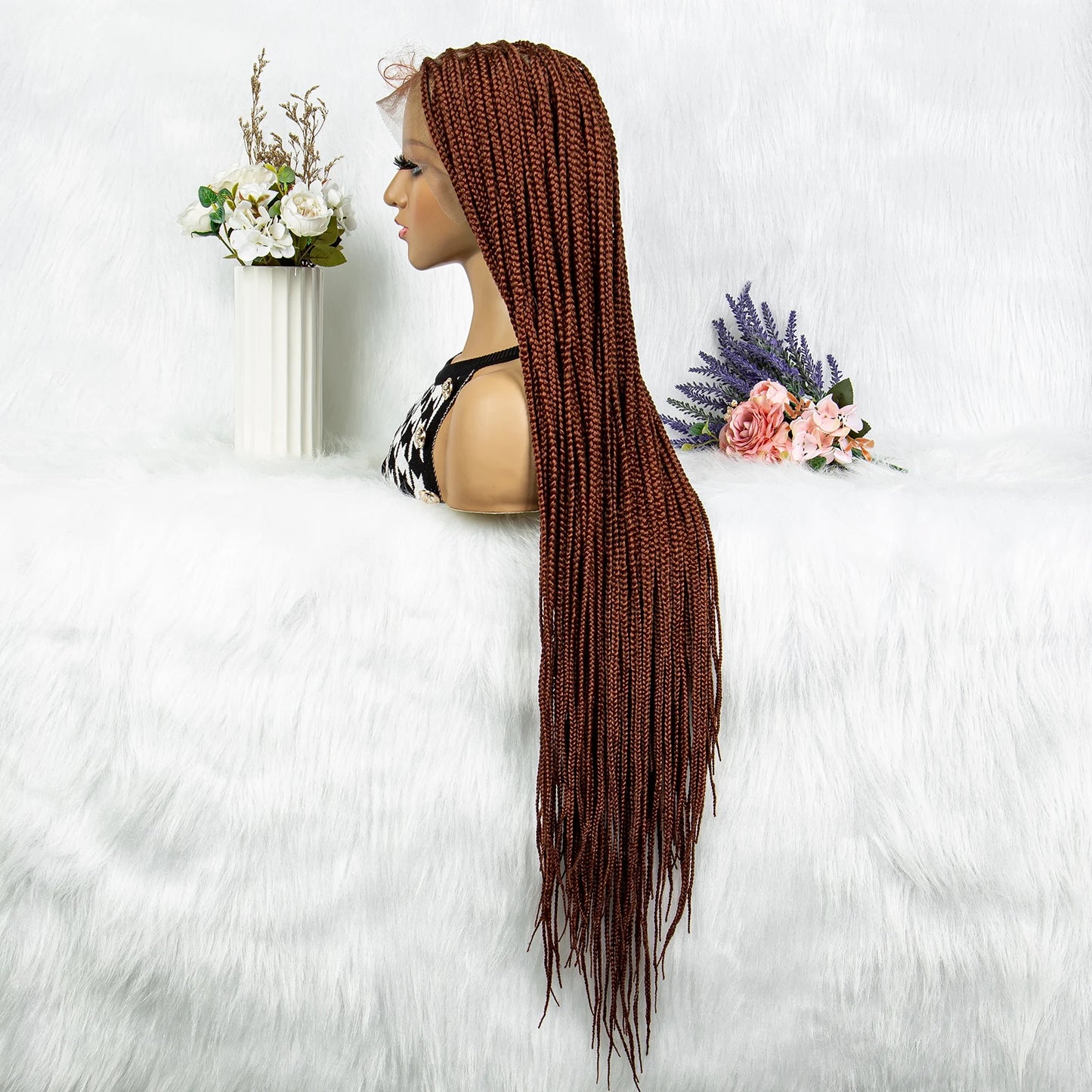 Synthetic Transparent HD Full Lace Braided Wigs For Black Women Crochet Braid Braiding Hair Knotless Box Cornrow Braids Wigs