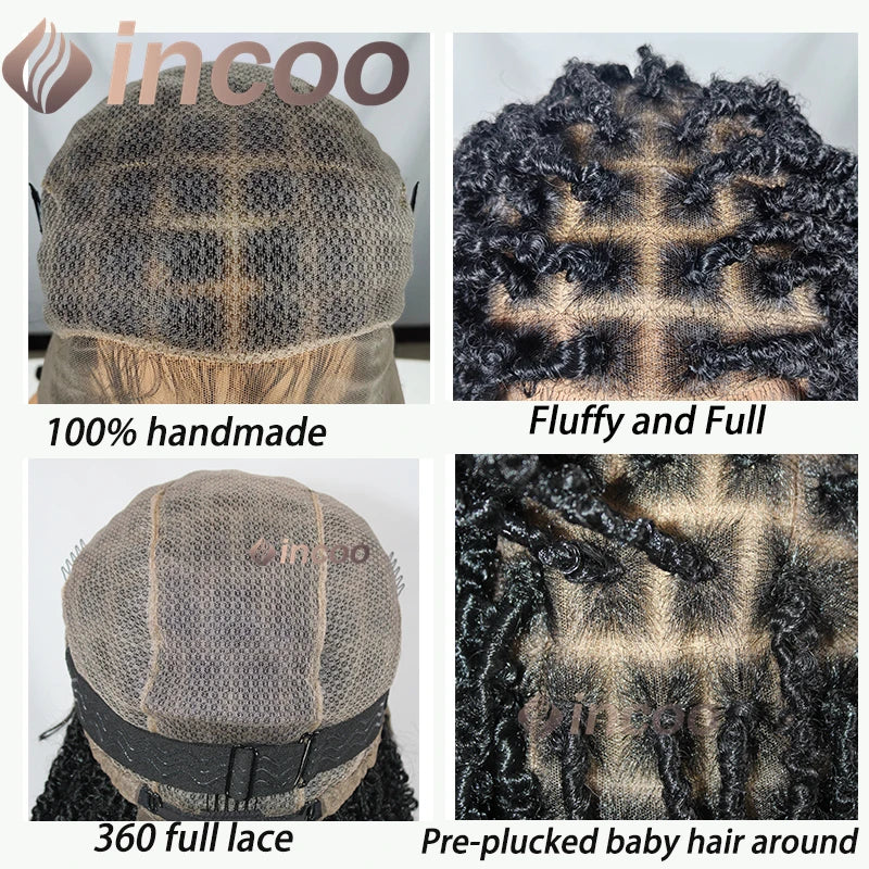 Synthetic Short Bob Box Braided Wig For Black Women Goddess Locs Twist Braided Wigs 360 Full Lace Wig Curly Box Knotless Wigs