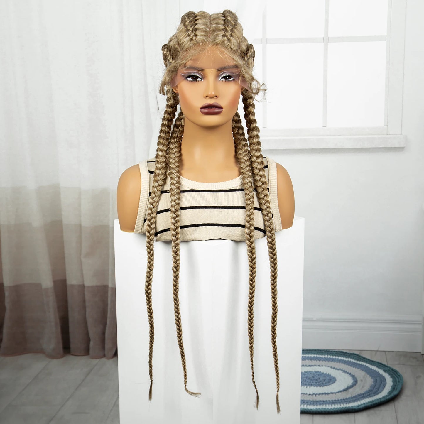 Natural 36 Inch Cornrow Braided Wigs Synthetic Braids Wig With Baby Hair for Black Women Synthetic Lace Ftont Braiding Hair Wigs