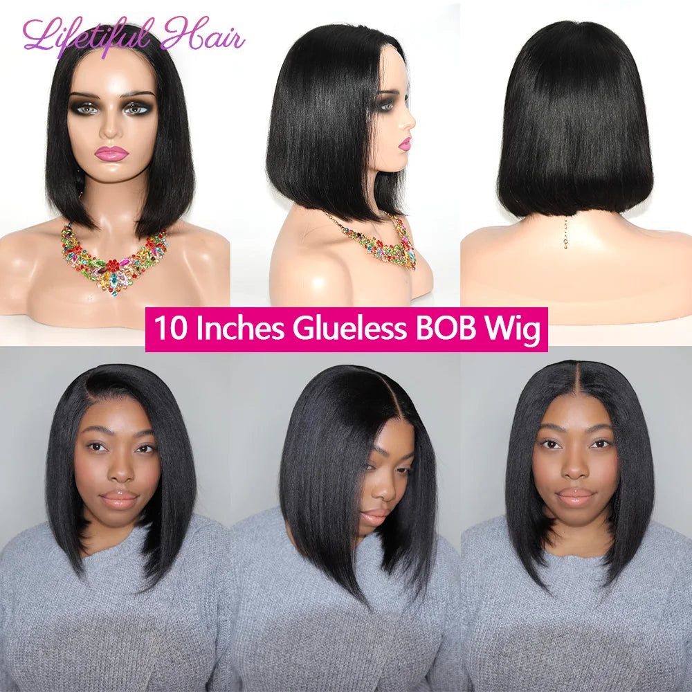 Glueless Bob Wigs Human Hair Ready To Wear 4x4 Lace Closure Wig Human Hair Wig Fast Delivery Straight Human Hair Wigs Glueless