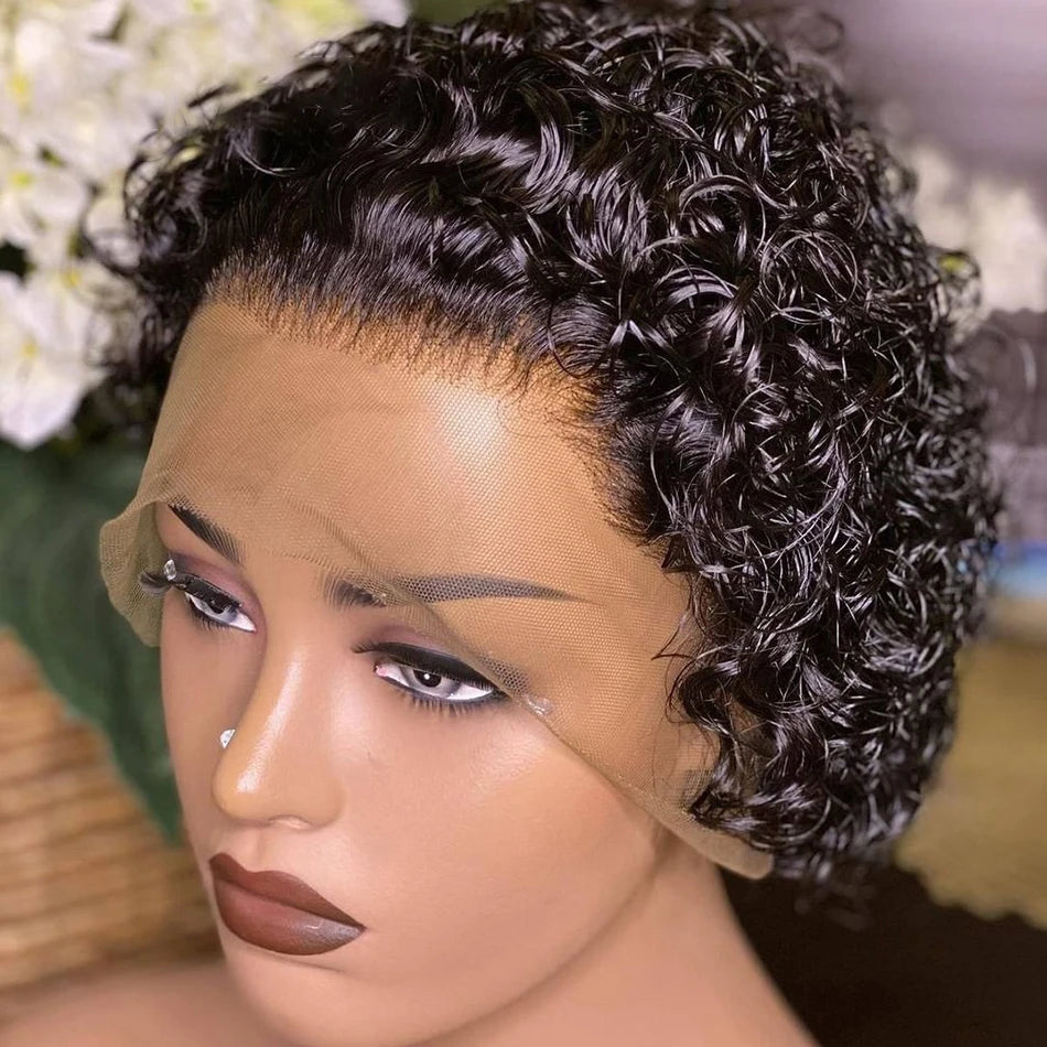 Pixie Cut Wig Bob Lace Front Wig Brazilian Remy Hair 13X4 Transparent Lace Wig Prepluck Human Hair For Women Short Curly Wigs