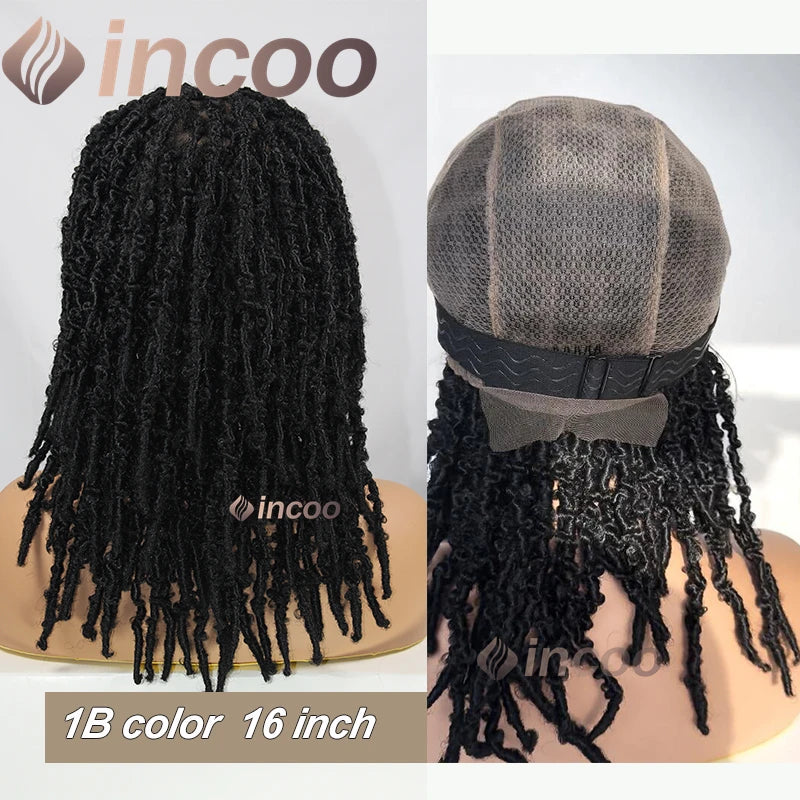 Synthetic Short Bob Box Braided Wig For Black Women Goddess Locs Twist Braided Wigs 360 Full Lace Wig Curly Box Knotless Wigs