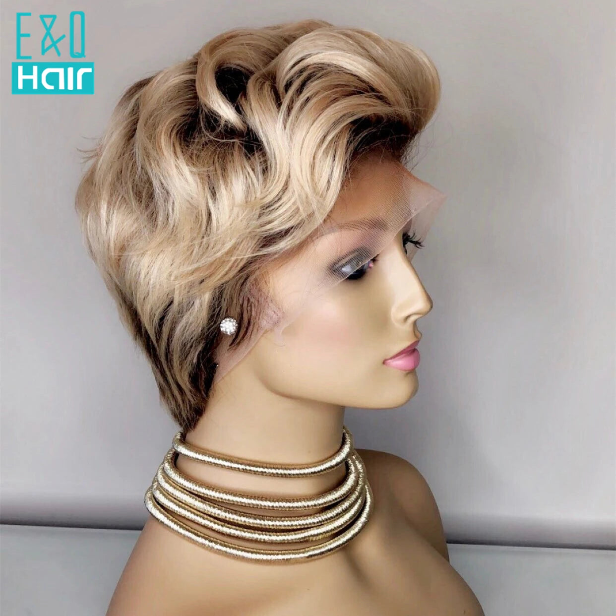 13x6 Lace Front Pixie Cut Wigs Human Hair Blonde 613 Short Bob Wig Ombre Lace Front Human Hair Wigs Side Parting Pre Plucked