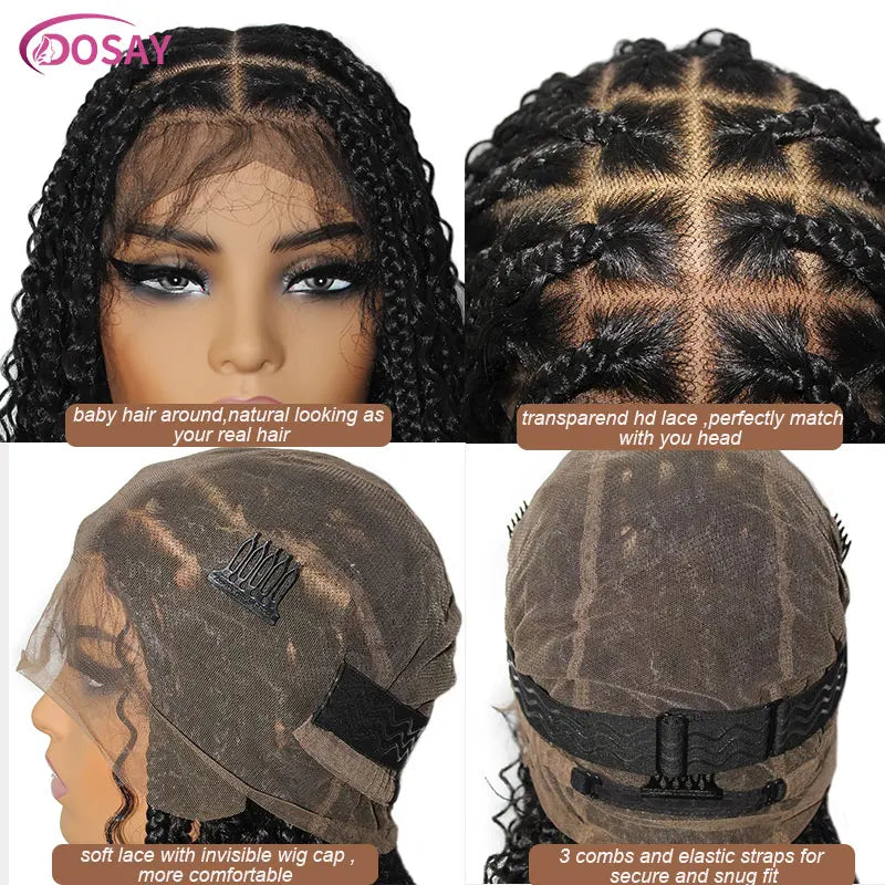 Short 12 Inch Bohemian Curly Braided Full Lace Front Wigs Knotless Box Braid Bob Wig Women Synthetic Locs Goddess Cornrow Braids