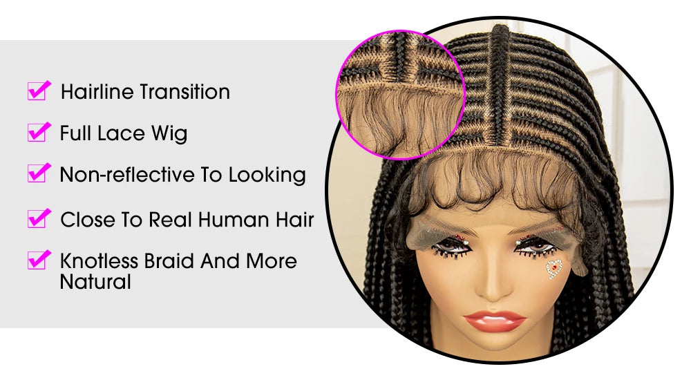 Braided Wigs for Black Women Full Lace Cornrow Box Braided Wig. Synthetic Lace Frontal with Baby Hair