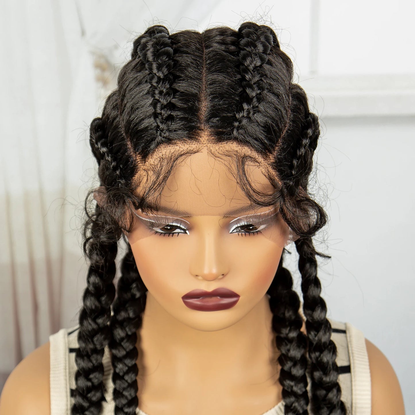 Natural 36 Inch Cornrow Braided Wigs Synthetic Braids Wig With Baby Hair for Black Women Synthetic Lace Ftont Braiding Hair Wigs