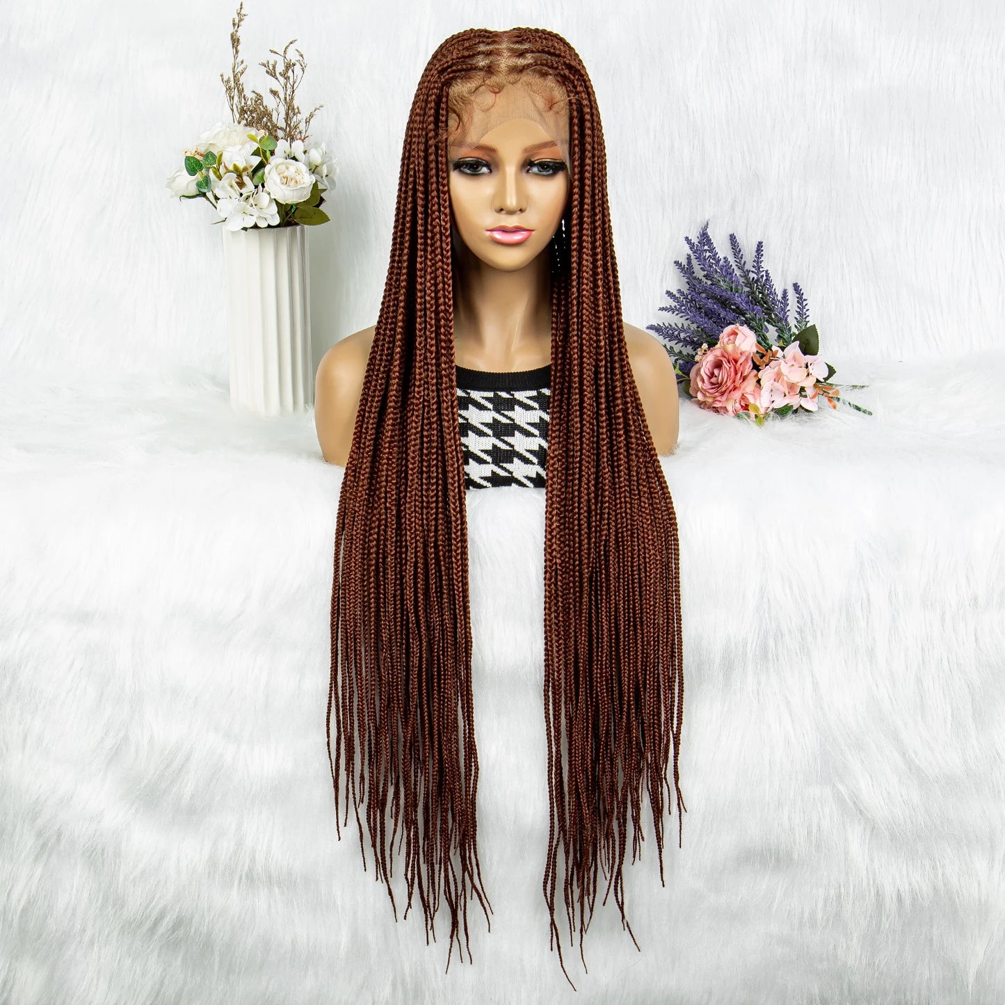 Synthetic Transparent HD Full Lace Braided Wigs For Black Women Crochet Braid Braiding Hair Knotless Box Cornrow Braids Wigs