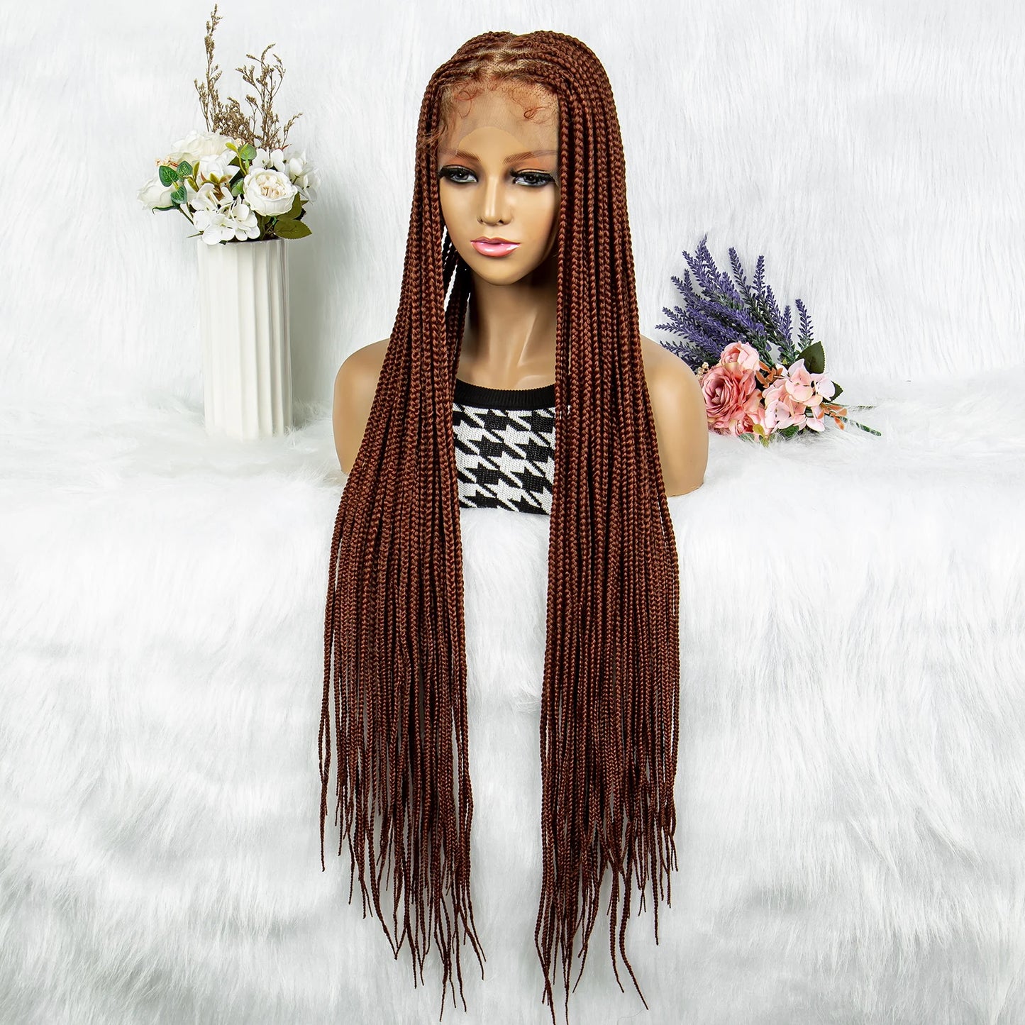 Synthetic Transparent HD Full Lace Braided Wigs For Black Women Crochet Braid Braiding Hair Knotless Box Cornrow Braids Wigs