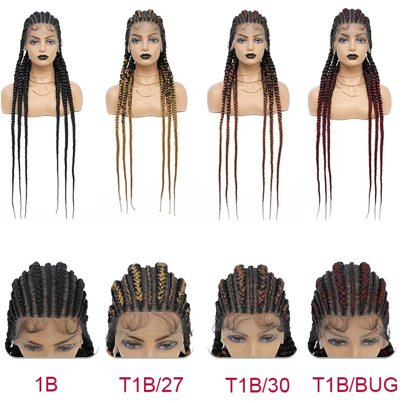 Synthetic Full Lace Cornrow Box Braided Wig 36" Lace Front Wigs Jumbo Braids Wig For Black Africa Women Braids Wig Braiding Wigs