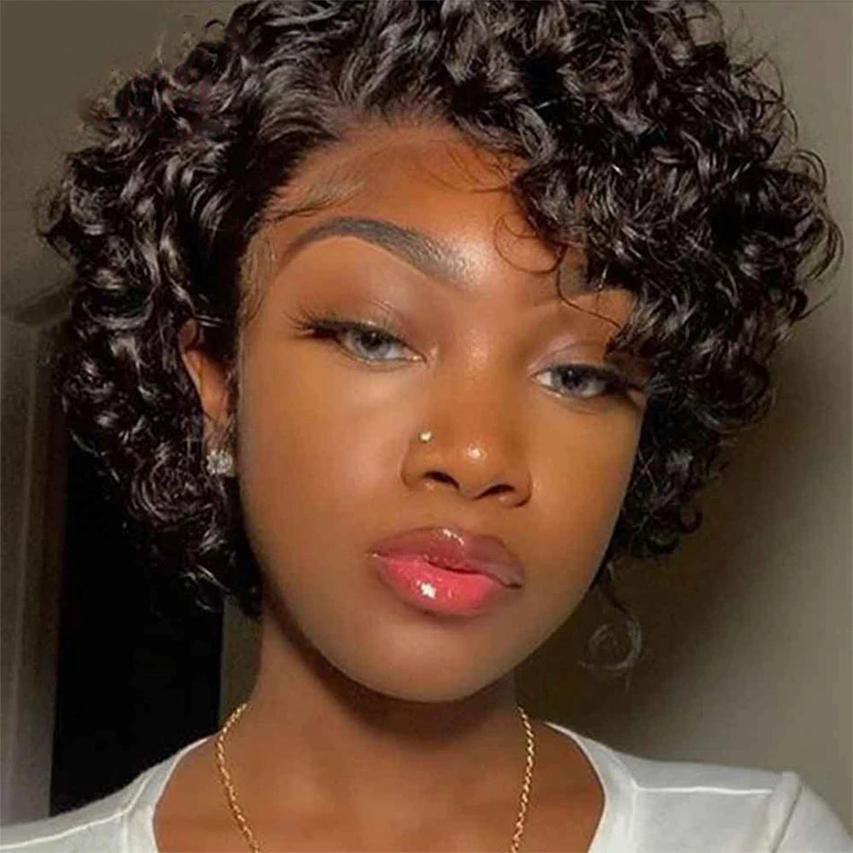 Pixie Cut Wig Bob Lace Front Wig Brazilian Remy Hair 13X4 Transparent Lace Wig Prepluck Human Hair For Women Short Curly Wigs