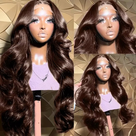 30 36 Inch 220 Density Chocolate Brown Body Wave 13x4 Lace Front Human Hair Wigs Brazilian Colored 13x6 Frontal Wigs For Women