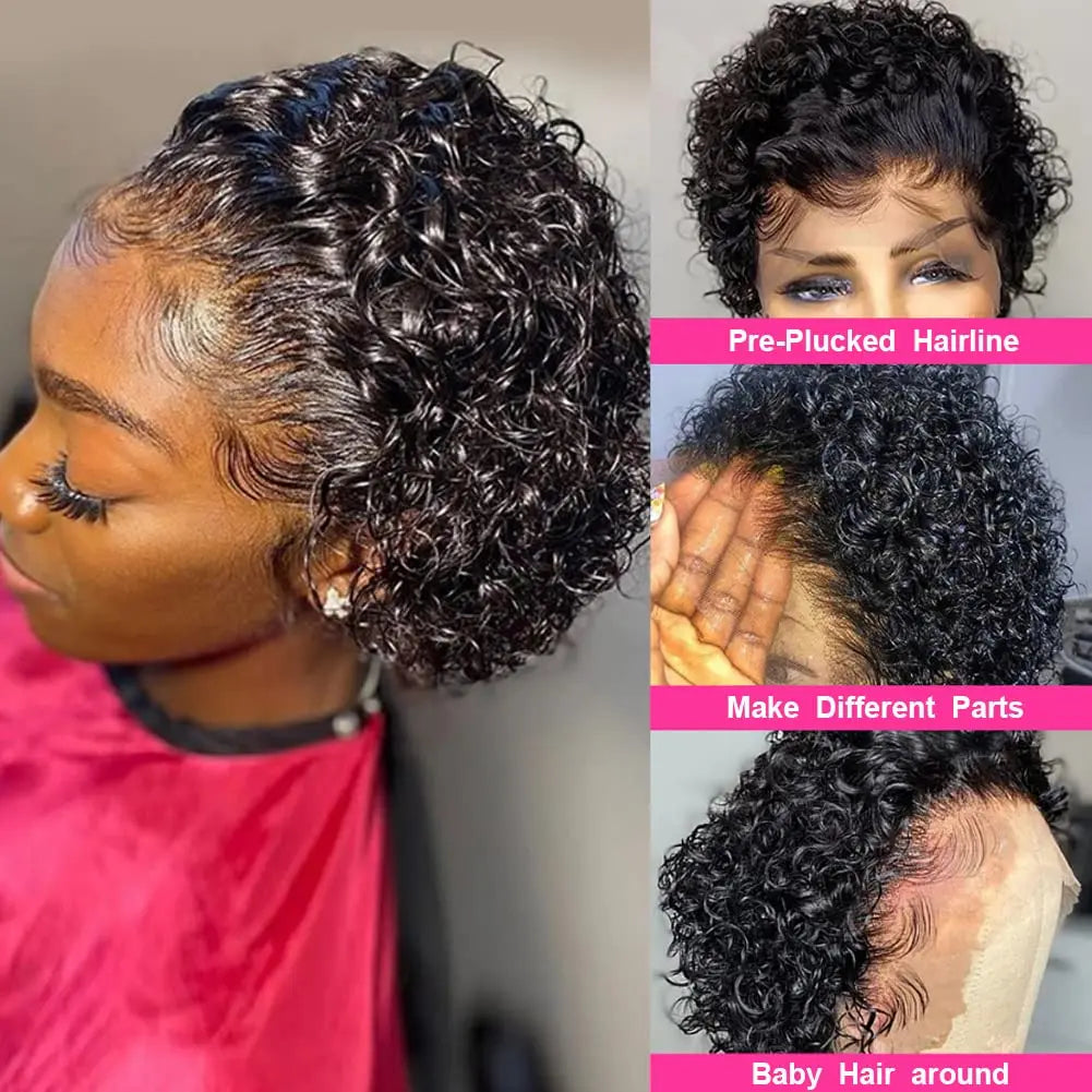 Pixie Cut Wig Bob Lace Front Wig Brazilian Remy Hair 13X4 Transparent Lace Wig Prepluck Human Hair For Women Short Curly Wigs