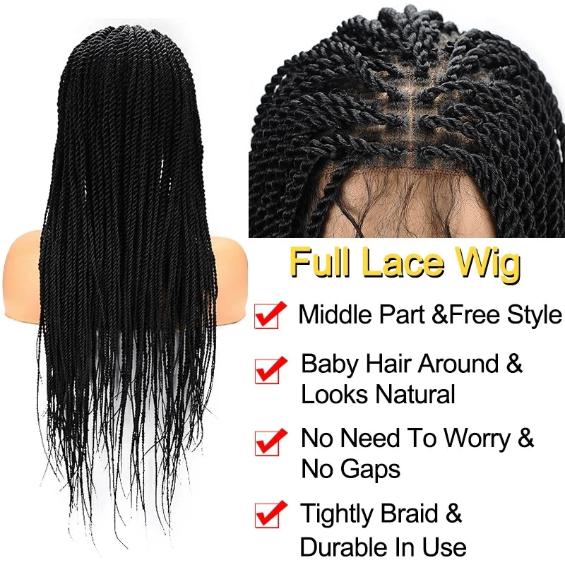 36'' Cornrow Braided Wigs for Women Full Lace Front Box Heart Braided Wig Synthetic Side Part Knotless Twist Braids Goddess Wig