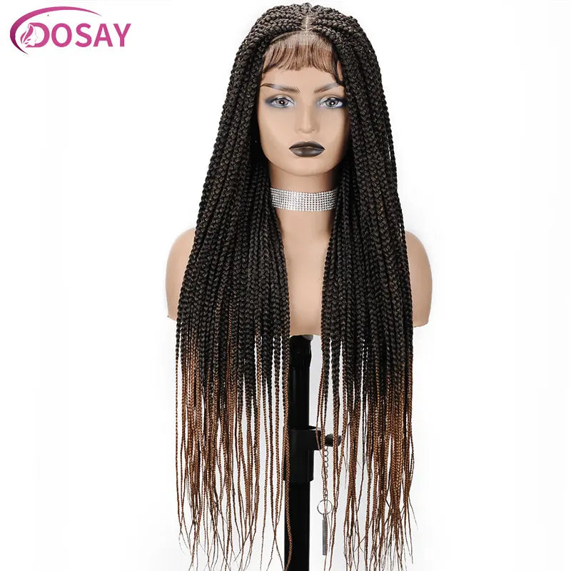 36" Full Lace Braided Wigs Synthetic Box Braids Lace Front Wigs Knotless Braided Wigs For Black Women Small Box Square Hair Wigs