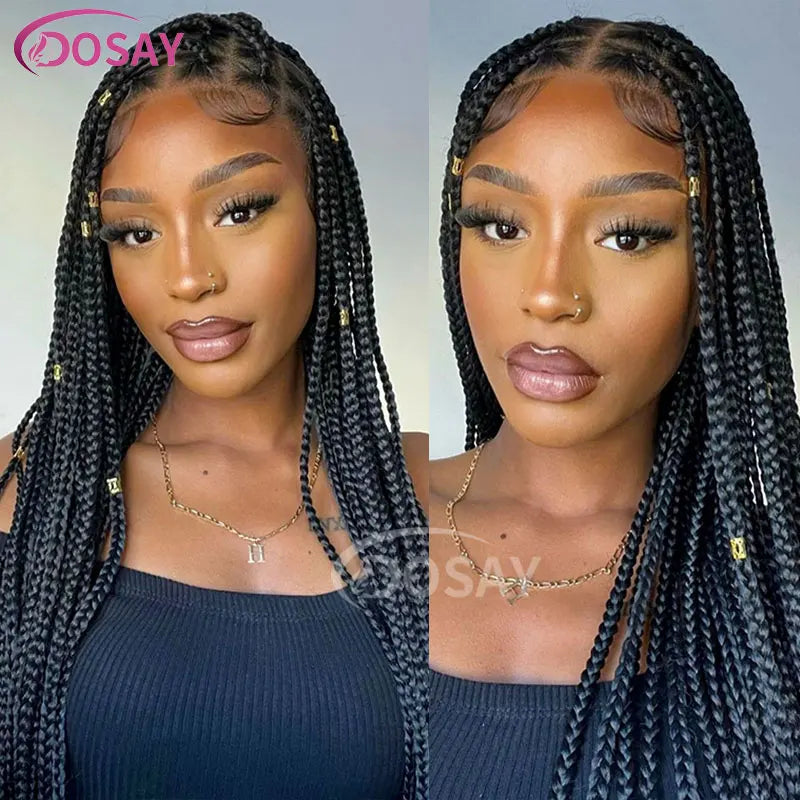 36" Full Lace Braided Wigs Synthetic Box Braids Lace Front Wigs Knotless Braided Wigs For Black Women Small Box Square Hair Wigs