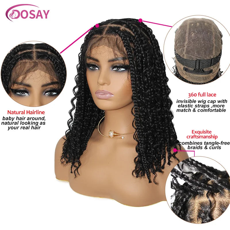 Short 12 Inch Bohemian Curly Braided Full Lace Front Wigs Knotless Box Braid Bob Wig Women Synthetic Locs Goddess Cornrow Braids