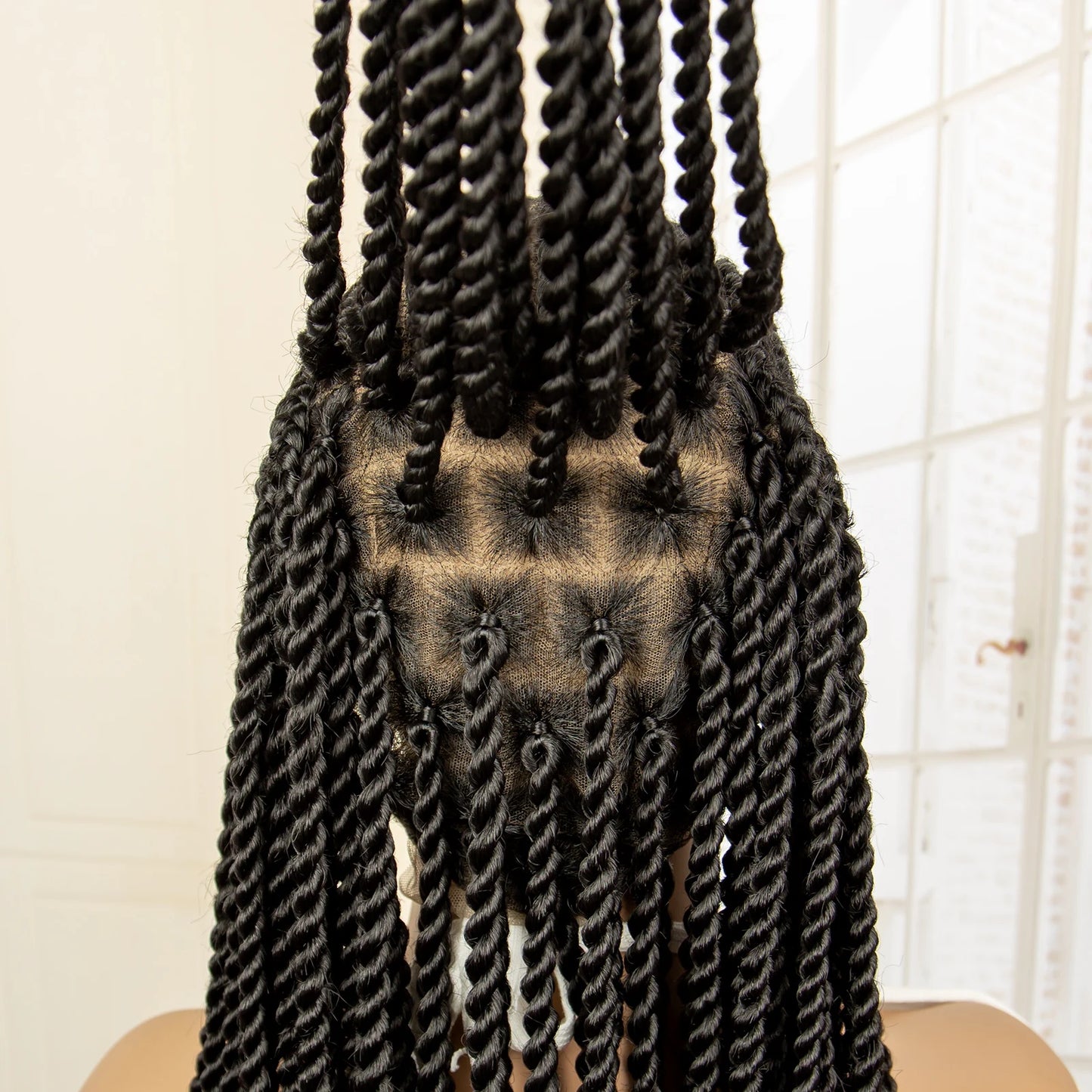 Synthetic Full Lace Twist Braided Wigs for Black Women 32 Inches Handmade Cornrow Knotless Box Braided Wigs with Baby Hair