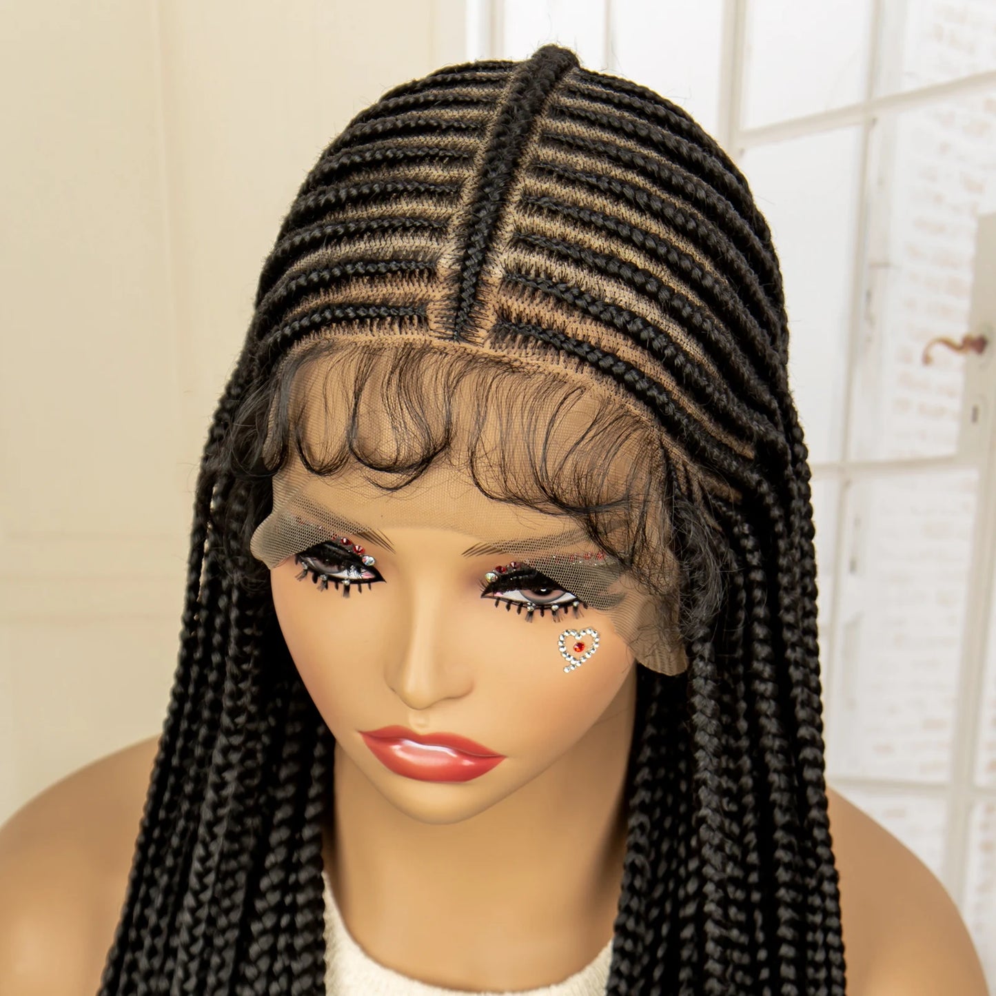 Braided Wigs for Black Women Full Lace Cornrow Box Braided Wig. Synthetic Lace Frontal with Baby Hair