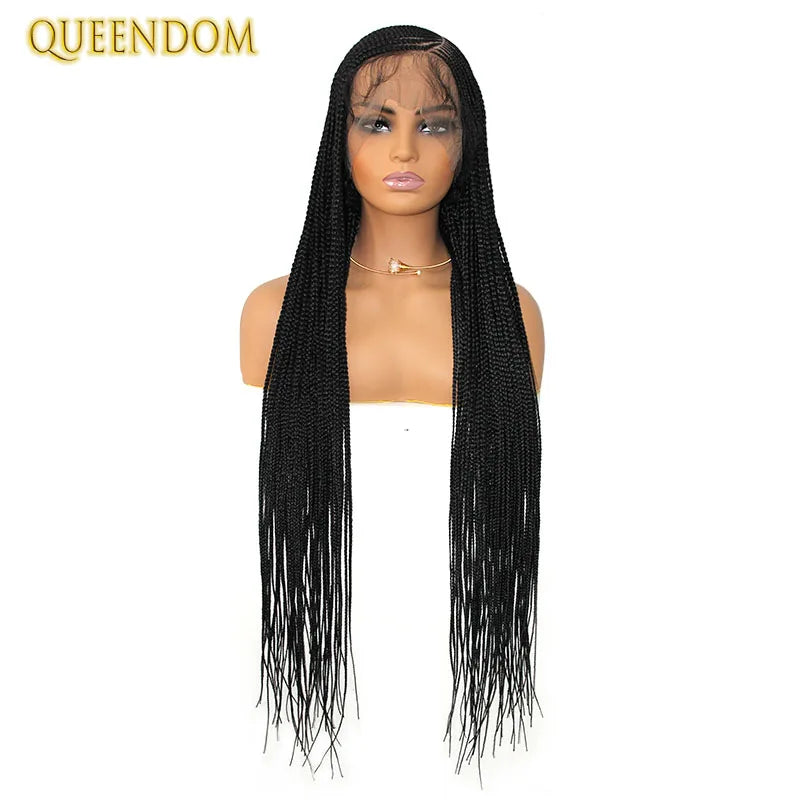 36'' Cornrow Braided Wigs for Women Full Lace Front Box Heart Braided Wig Synthetic Side Part Knotless Twist Braids Goddess Wig