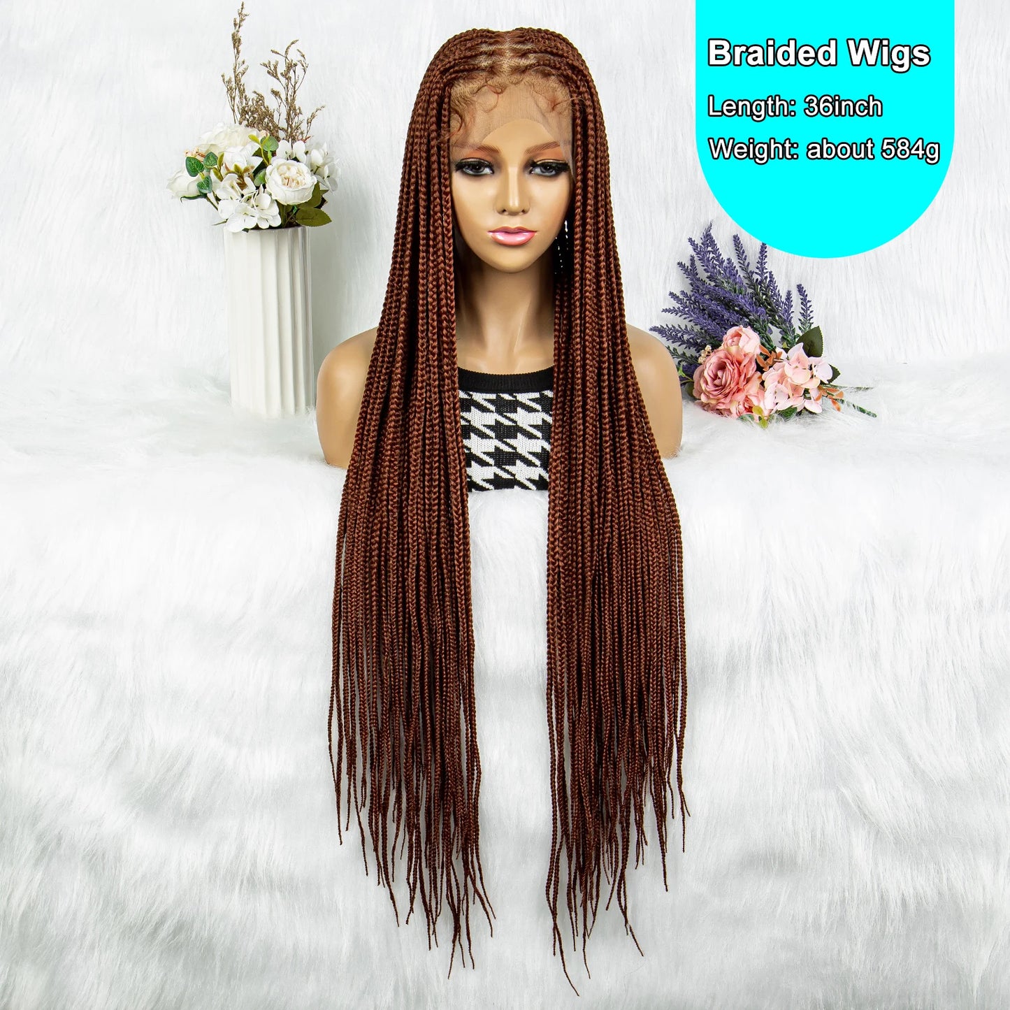 Synthetic Transparent HD Full Lace Braided Wigs For Black Women Crochet Braid Braiding Hair Knotless Box Cornrow Braids Wigs