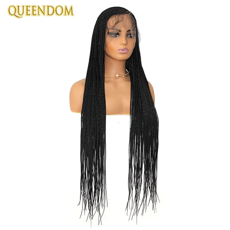 36'' Cornrow Braided Wigs for Women Full Lace Front Box Heart Braided Wig Synthetic Side Part Knotless Twist Braids Goddess Wig