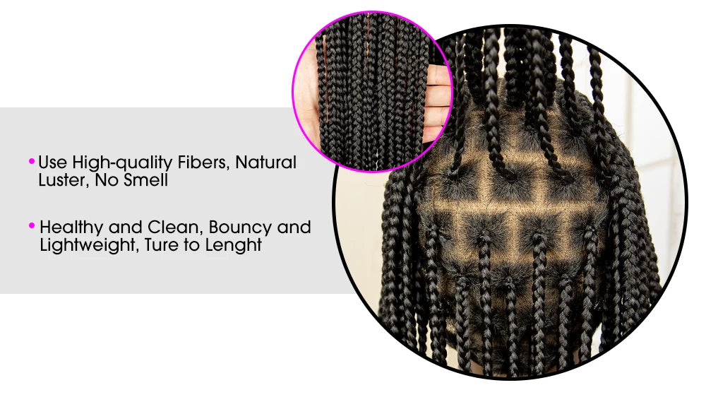 Full Lace Cornrow Braided Wigs Synthetic Knotless Box Braids Wig for Black Women 34 Inches Handmade Lace Frontal Braiding Wig