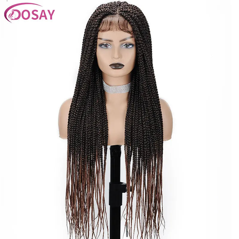 36" Full Lace Braided Wigs Synthetic Box Braids Lace Front Wigs Knotless Braided Wigs For Black Women Small Box Square Hair Wigs