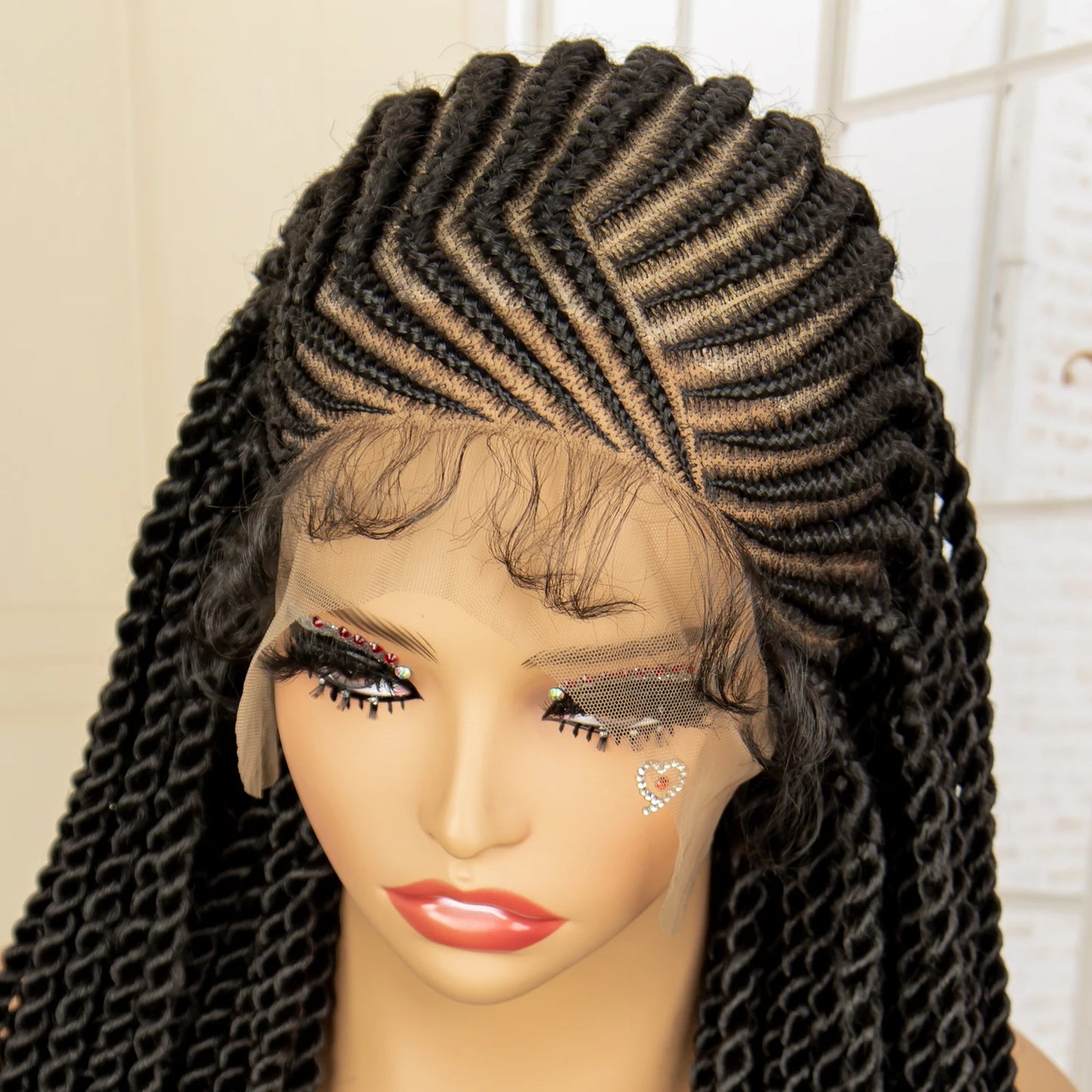 Synthetic Full Lace Twist Braided Wigs for Black Women 32 Inches Handmade Cornrow Knotless Box Braided Wigs with Baby Hair