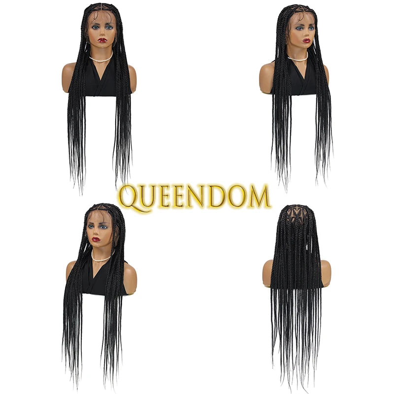 36'' Cornrow Braided Wigs for Women Full Lace Front Box Heart Braided Wig Synthetic Side Part Knotless Twist Braids Goddess Wig