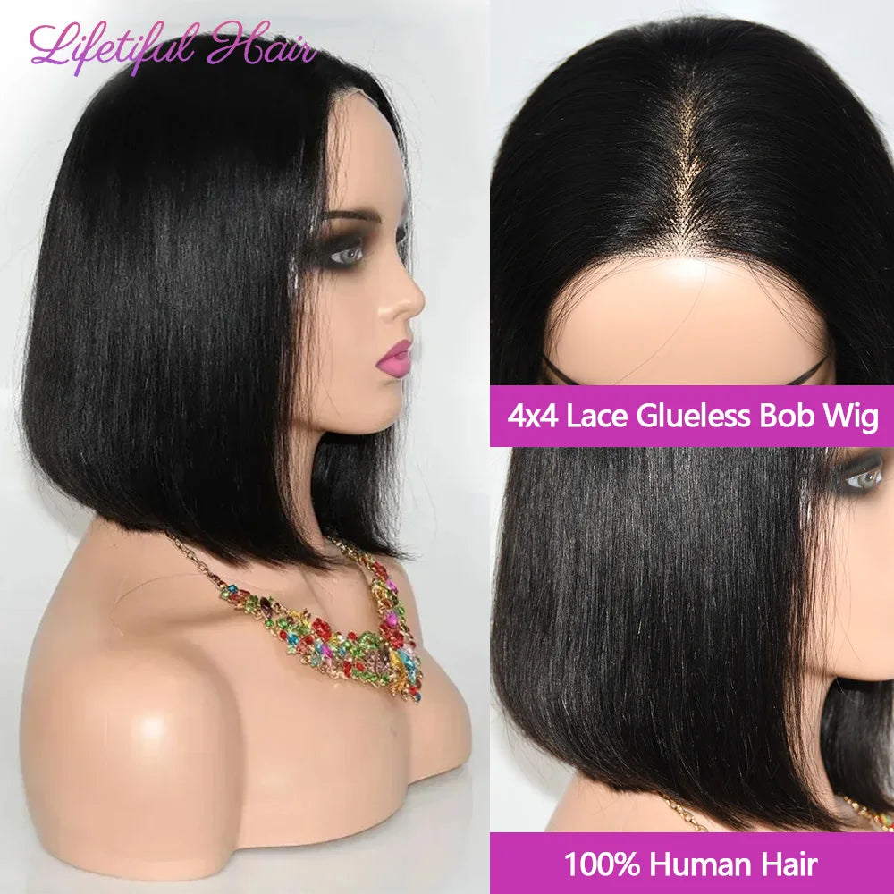 Glueless Bob Wigs Human Hair Ready To Wear 4x4 Lace Closure Wig Human Hair Wig Fast Delivery Straight Human Hair Wigs Glueless