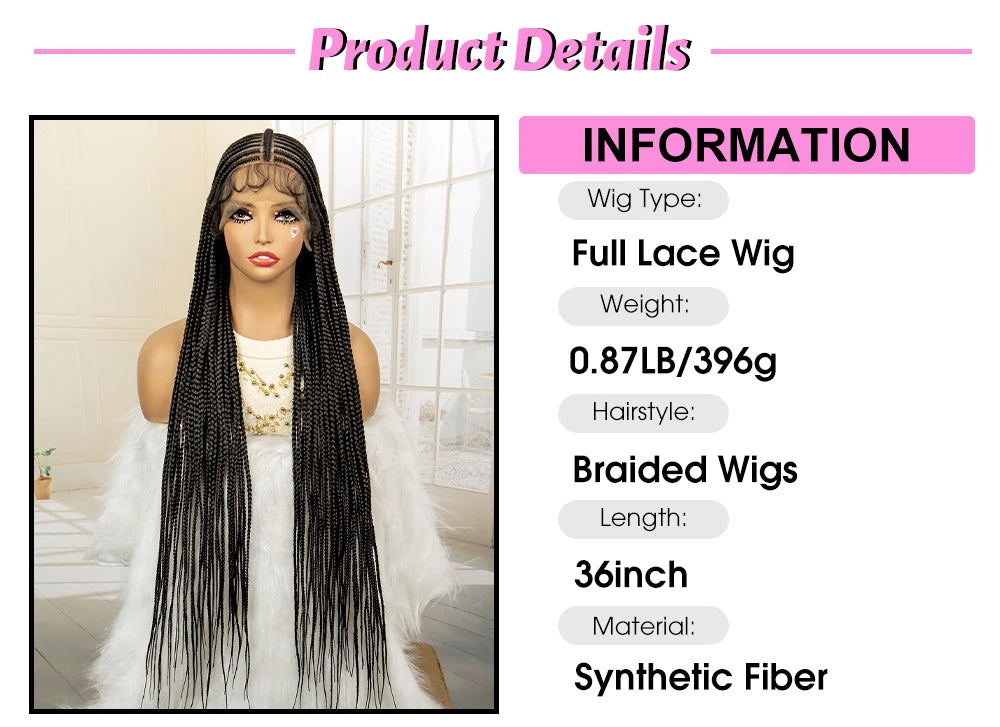 Braided Wigs for Black Women Full Lace Cornrow Box Braided Wig. Synthetic Lace Frontal with Baby Hair