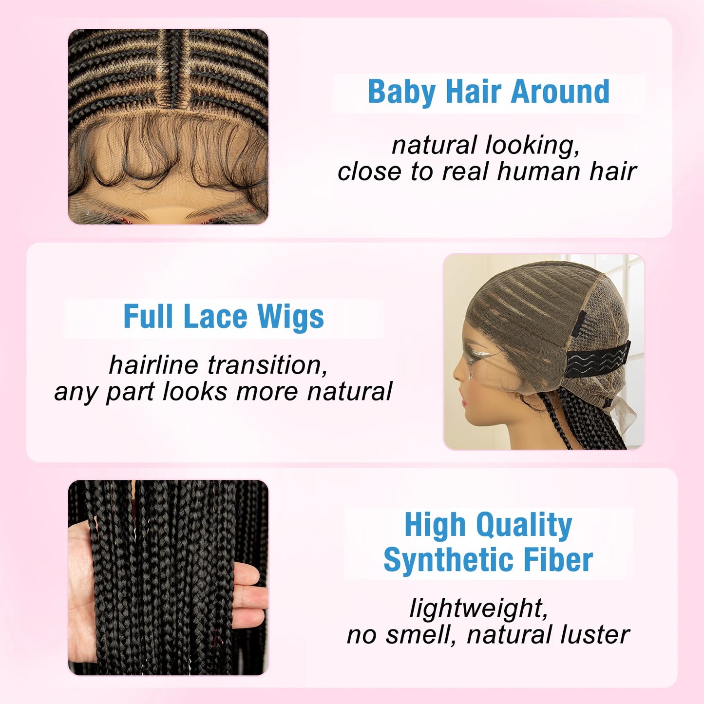 Braided Wigs for Black Women Full Lace Cornrow Box Braided Wig. Synthetic Lace Frontal with Baby Hair