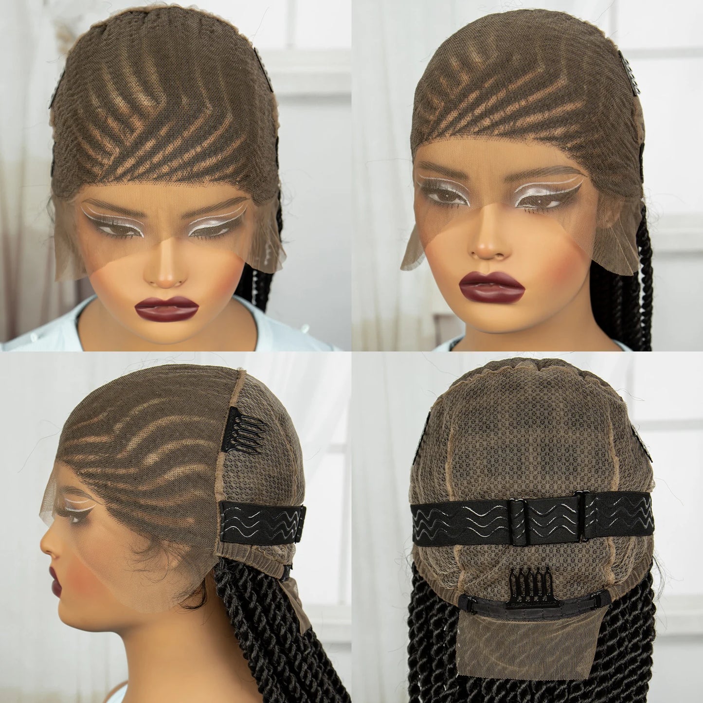 36 Inch Synthetic Cornrow Braids Wigs Transparent Full Lace Braided Wigs Natural Lace Front Wigs for Black Women with Baby Hair