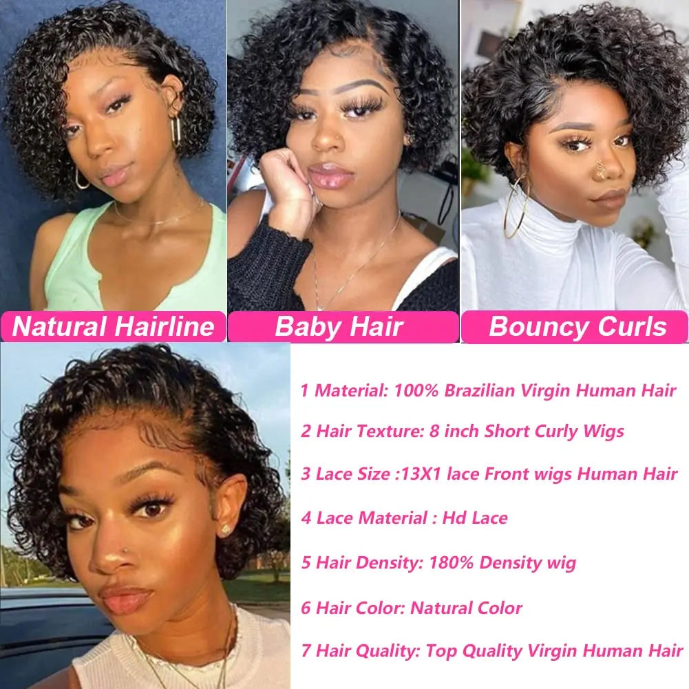 Pixie Cut Wig Bob Lace Front Wig Brazilian Remy Hair 13X4 Transparent Lace Wig Prepluck Human Hair For Women Short Curly Wigs