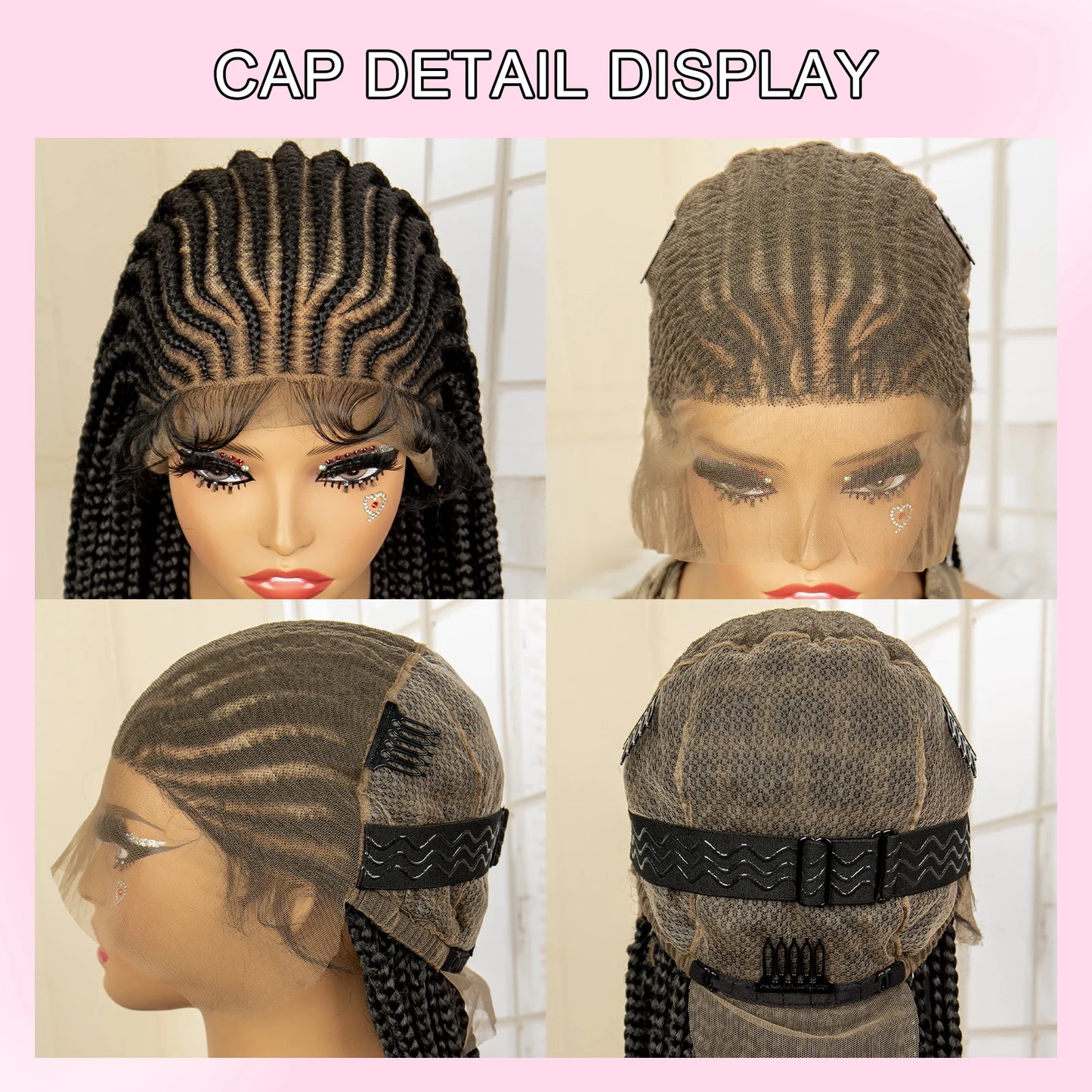 Full Lace Cornrow Braided Wigs Synthetic Knotless Box Braids Wig for Black Women 34 Inches Handmade Lace Frontal Braiding Wig