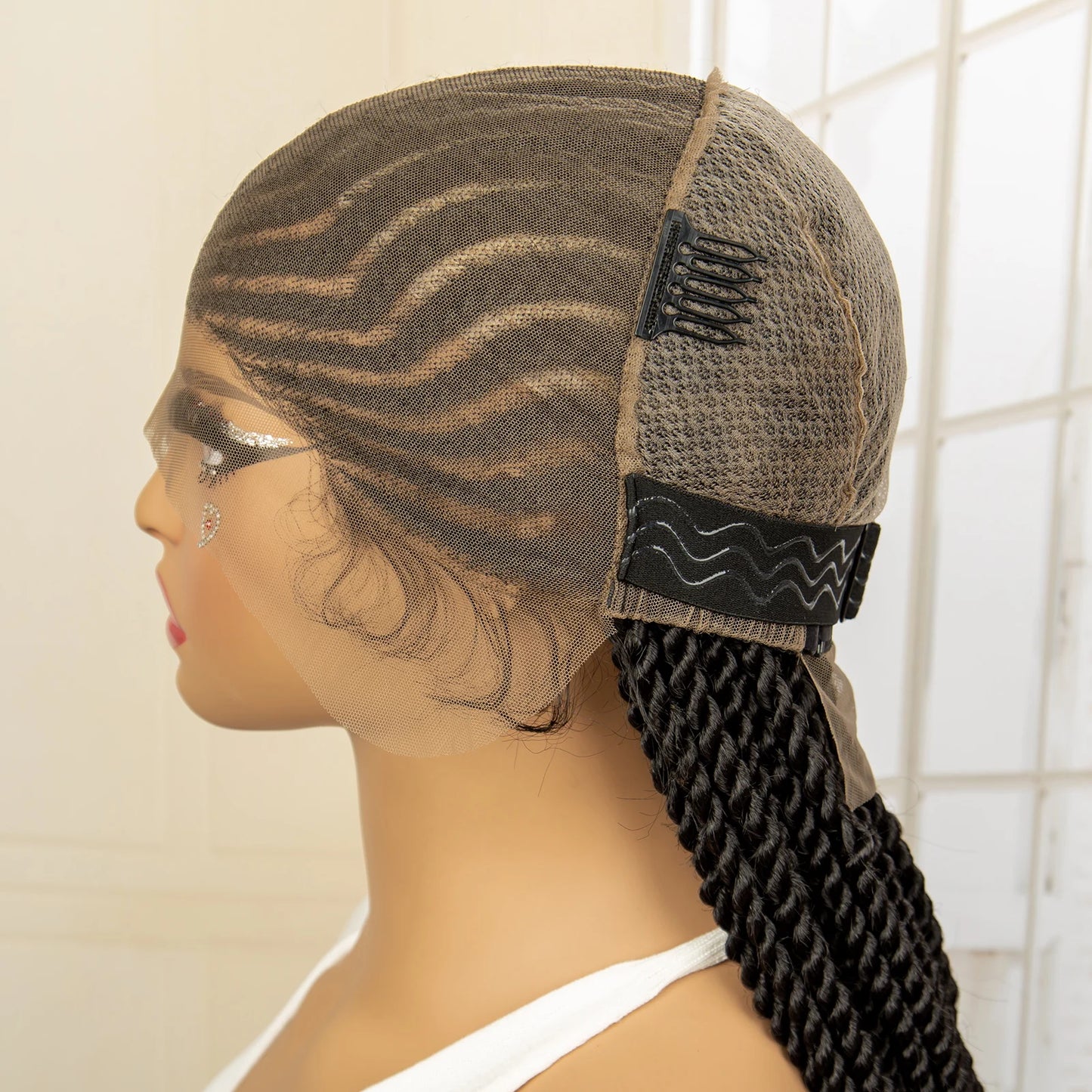 Synthetic Full Lace Twist Braided Wigs for Black Women 32 Inches Handmade Cornrow Knotless Box Braided Wigs with Baby Hair