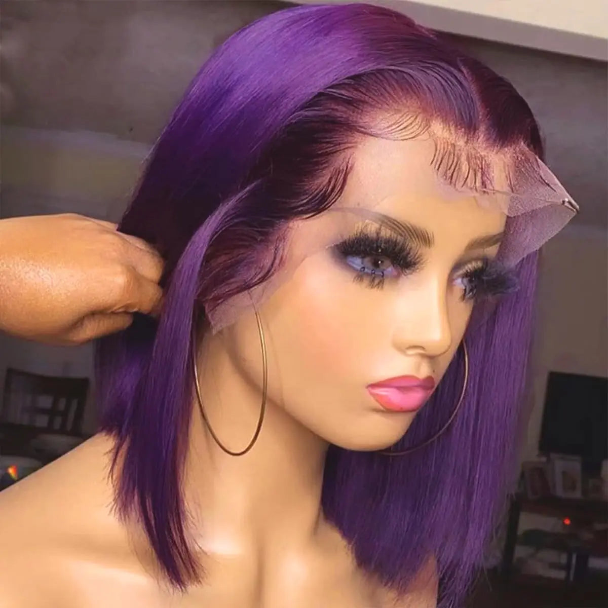 Dark Purple Bob Lace Front Wigs Human Hair Colored 13x4 Lace Frontal Short Straight Purple Bob Wig Pre Plucked with Baby Hair