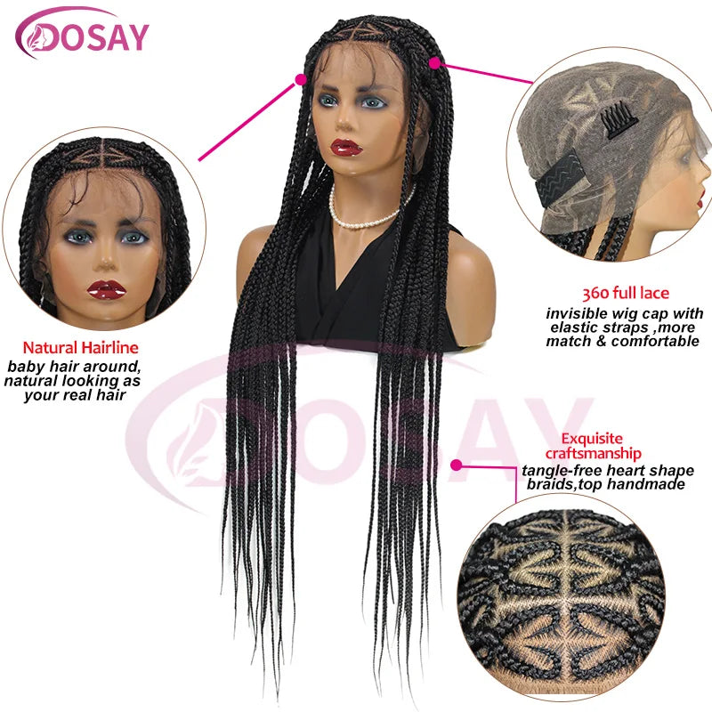 On Sale Heart Box Braids Lace Wig 36 Inches Synthetic Lace Braided Wigs Cornrow Braids Lace Front Wigs For Black Women Clearance